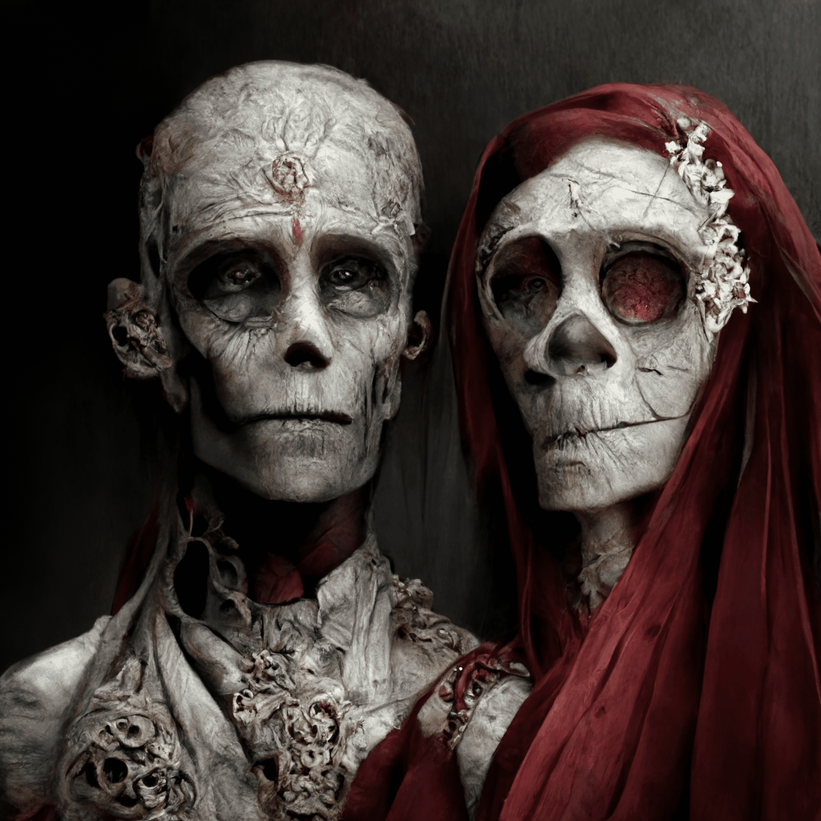 skeleton wedding in red