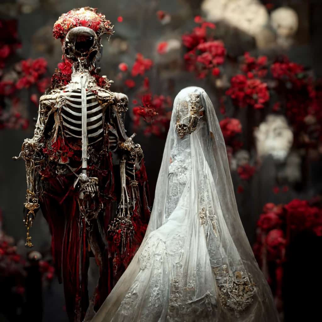 skeleton wedding in red
