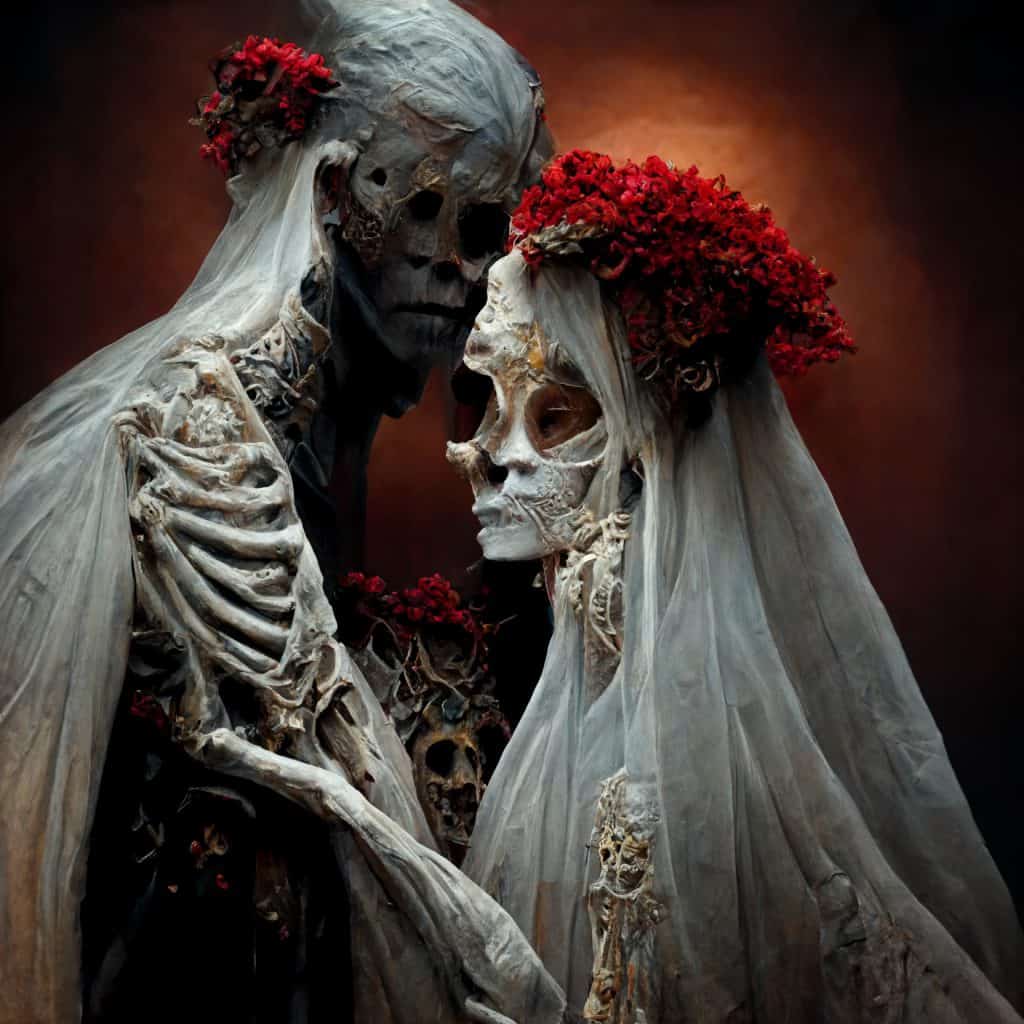 skeleton wedding in red