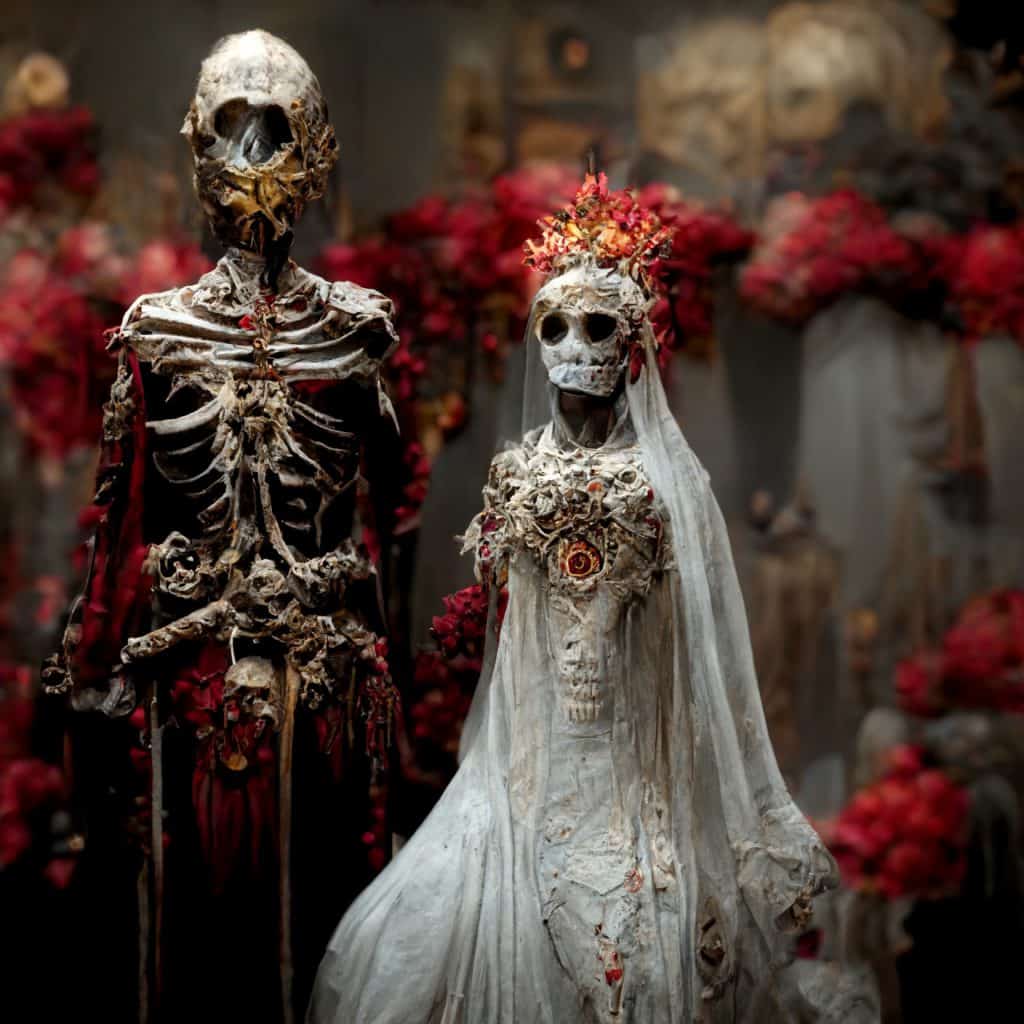skeleton wedding in red
