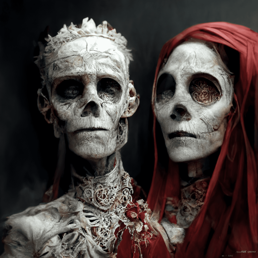 skeleton wedding in red