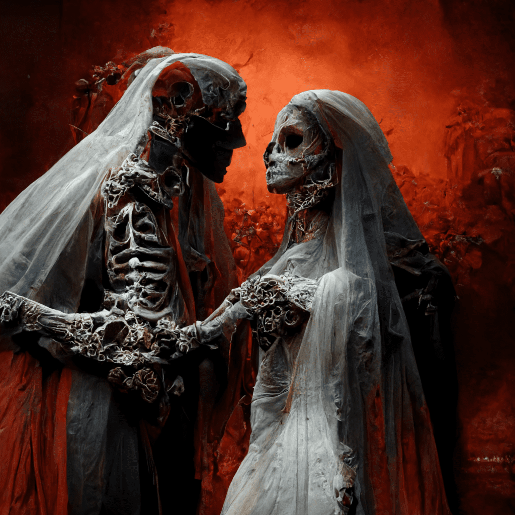 skeleton wedding in red
