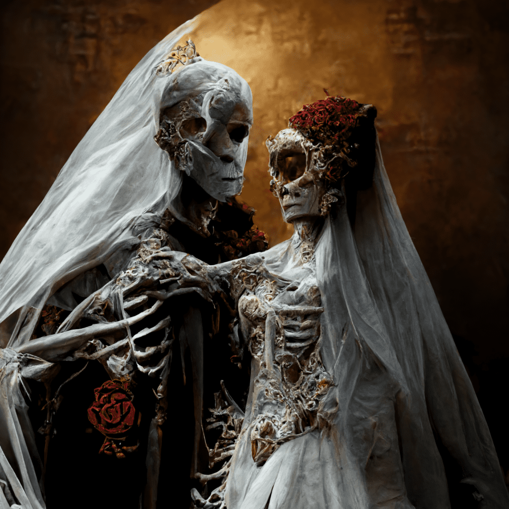 skeleton wedding in red