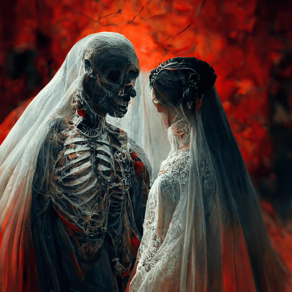 skeleton wedding in red