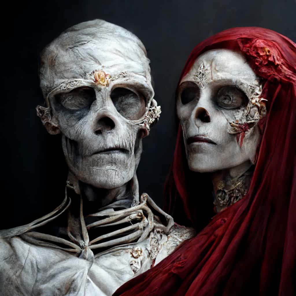 skeleton wedding in red