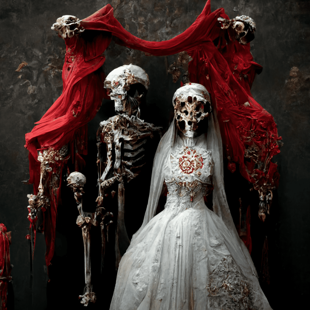 skeleton wedding in red