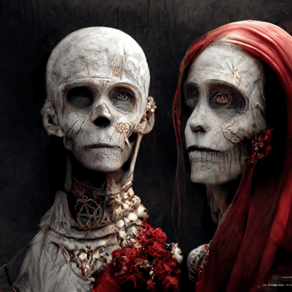 skeleton wedding in red