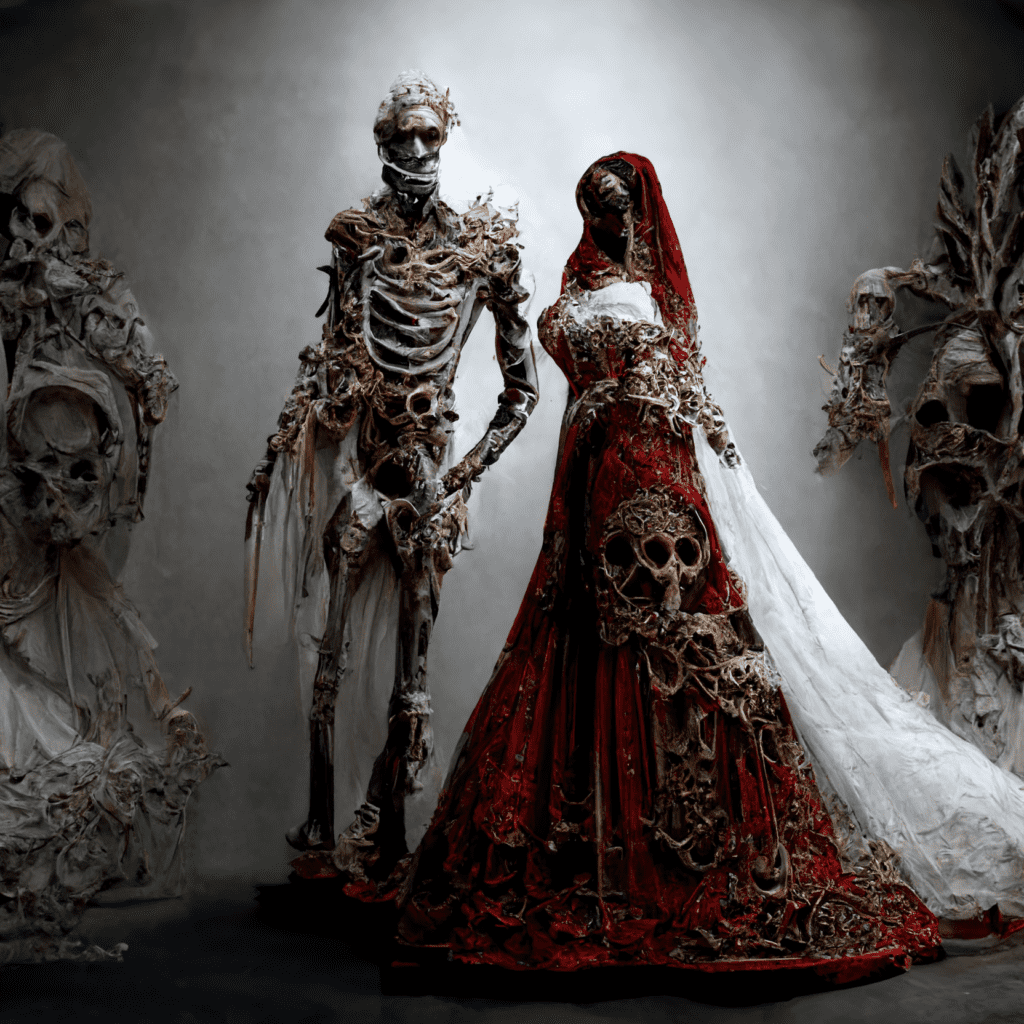 skeleton wedding in red