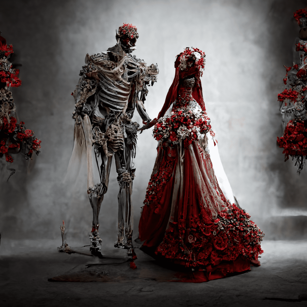 skeleton wedding in red